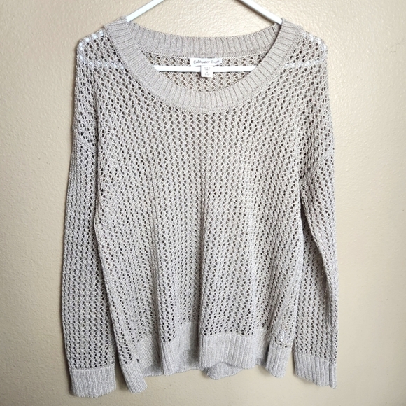 Coldwater Creek Wmns Beige Ramie Blend Crochet Open Knit Crewneck LS Sweater |M| - Picture 1 of 6